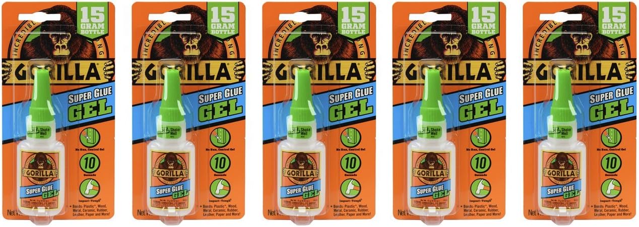 Gorilla Super Glue Gel, 15 Gram, Clear, (Pack of 5)