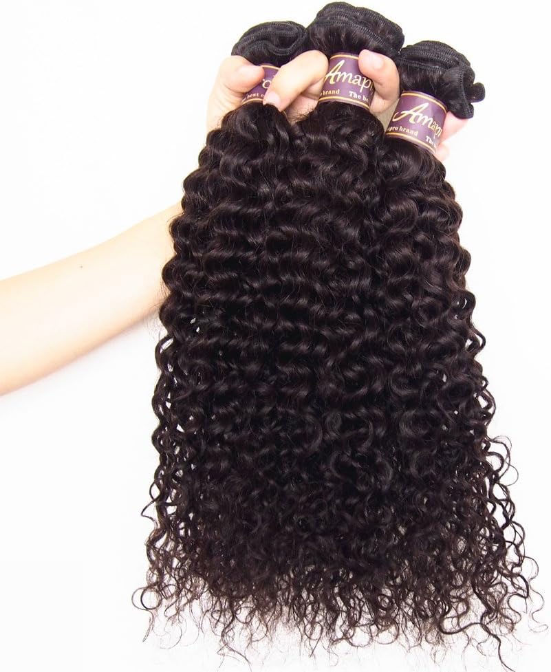 Amapro(TM)14~28 Inch Kinky Curly Hair Extension 3 Bundles/Lot 100g/Bundle Hair Weave 100% Real Brazilian Virgin Human Hair Weft for Women Nature Color (24 26 28)