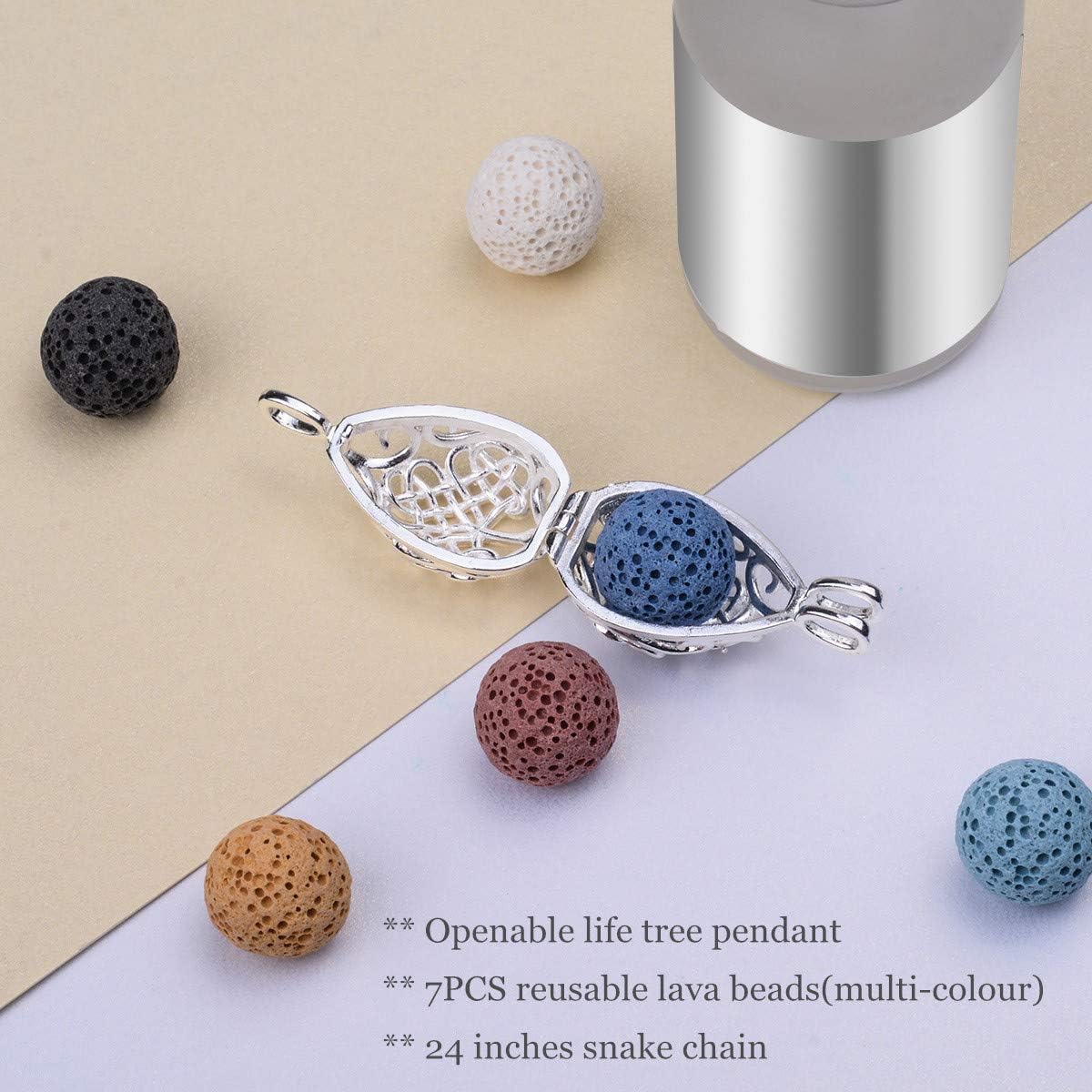 CELESTIA Aromatherapy Essentail Oil Diffuser Necklace for Women Silver Plated Celtic Tree of Life Locket Pendant with 7 Lava-24" Chain - Image 4