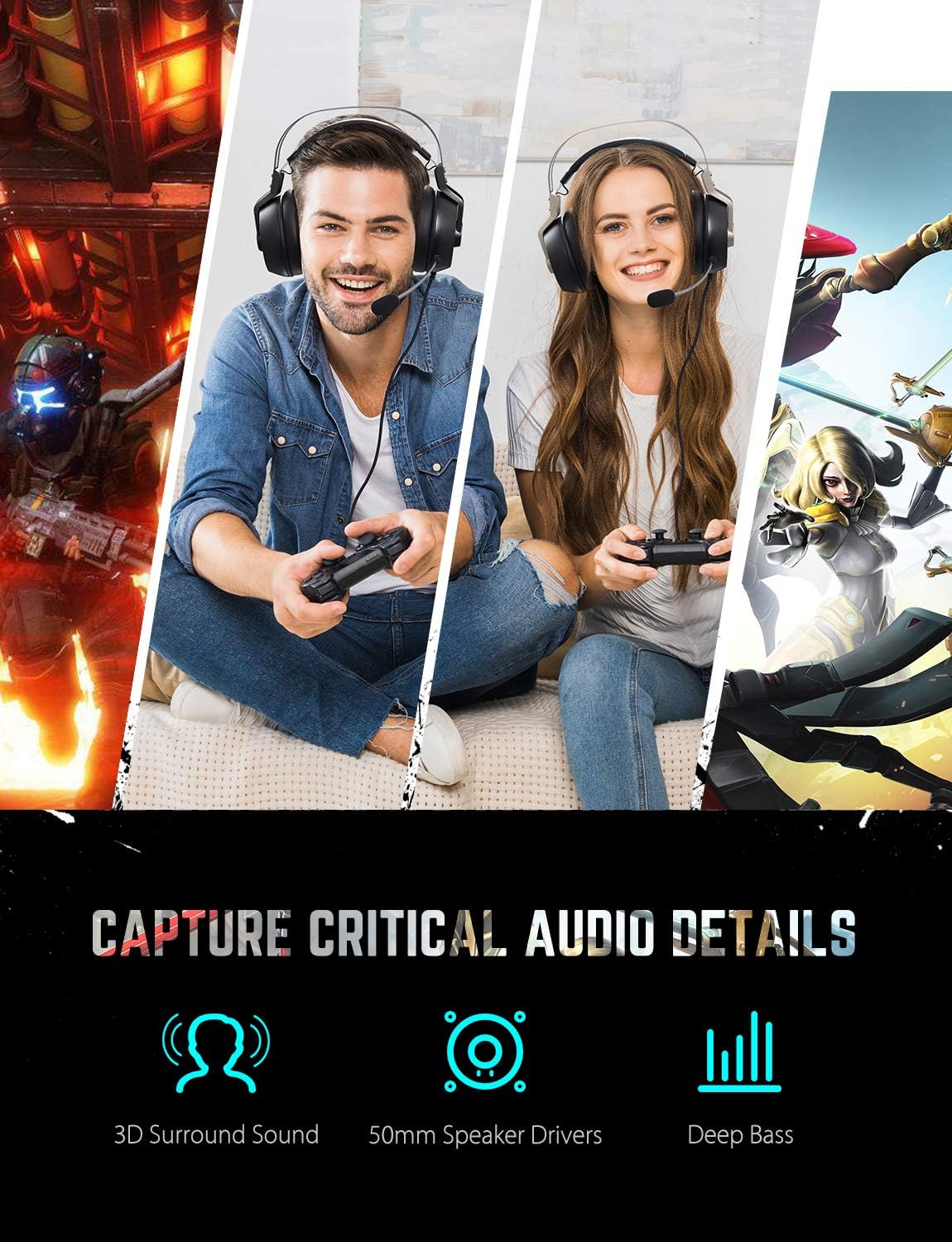 Mpow EG3 pro Gaming Headset with 3D Surround Sound, PS4 Xbox One Headset with Noise Cancelling Mic, Gaming Chat Headset, Over-Ear Gaming Headphones for PC, Xbox 1, PS4, Nintendo Switch: Electronics