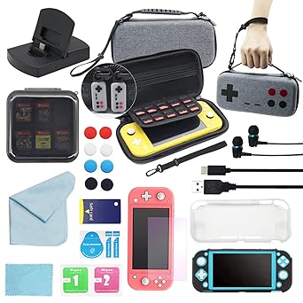 Amazon Com Generation Gaming Premium Accessories Kit For Nintendo Switch Lite With Anti Blue Light Screen Protector Carrying Case Tpu Protective Silicone Covers Game Storage Case Headphones Charging Dock Video Games