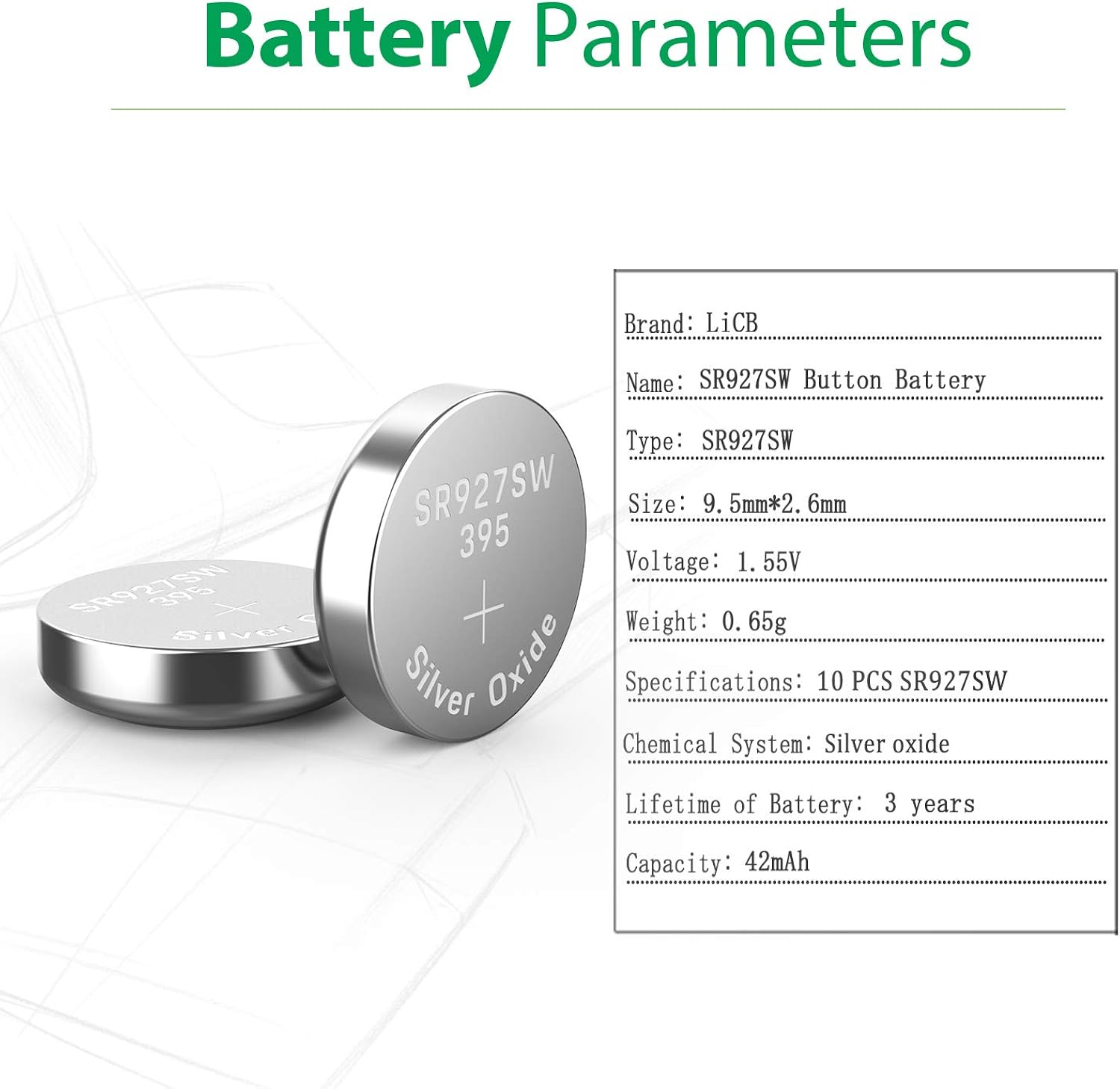 LiCB 10 PCS SR927SW LR927 AG7 SR929SW 395 399 1.55V Button Cell Watch Batteries - Image 3