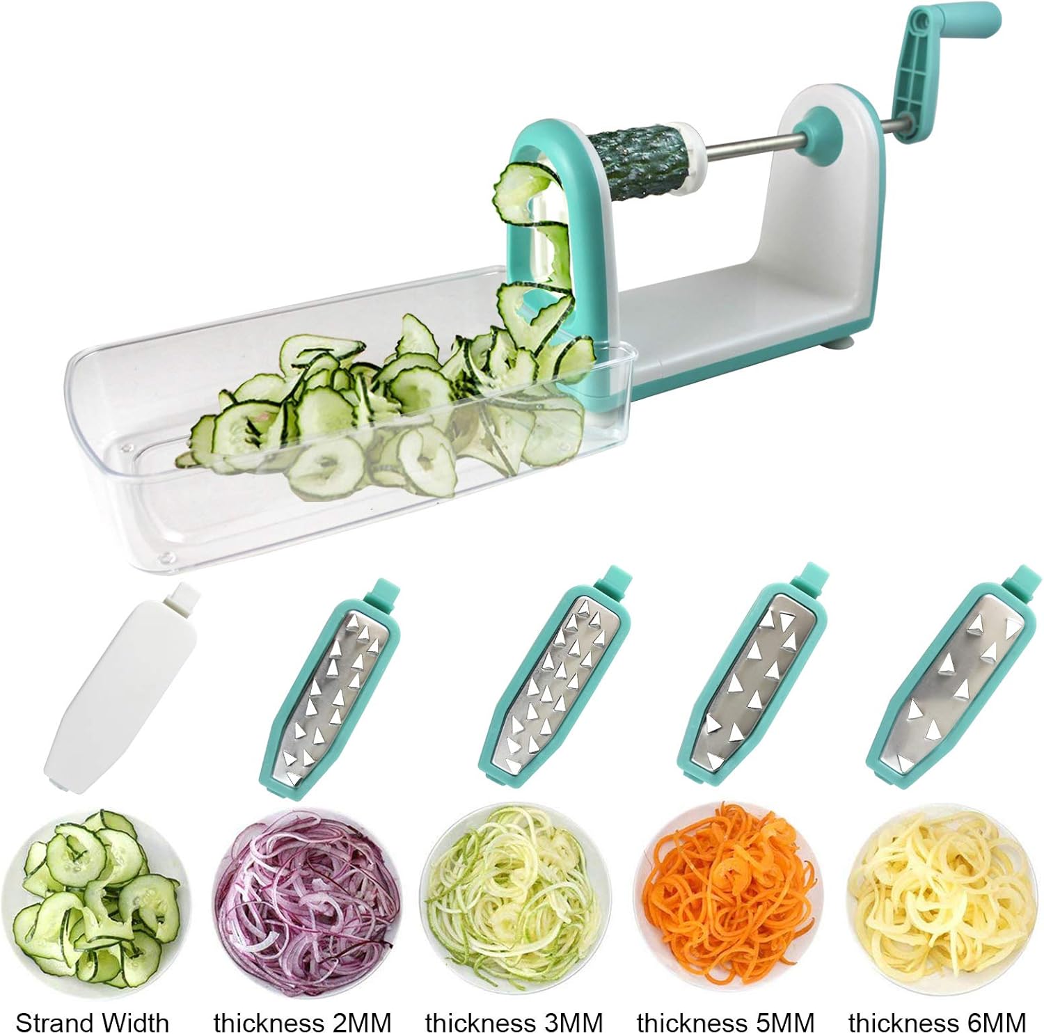 Shareway 5-Blade Spiralizer Perfect for Zucchini Spaghetti Maker/Raw Food/Vegan/Paleo/Gluten-Free/Low-Carb etc with Container and Blade Caddy