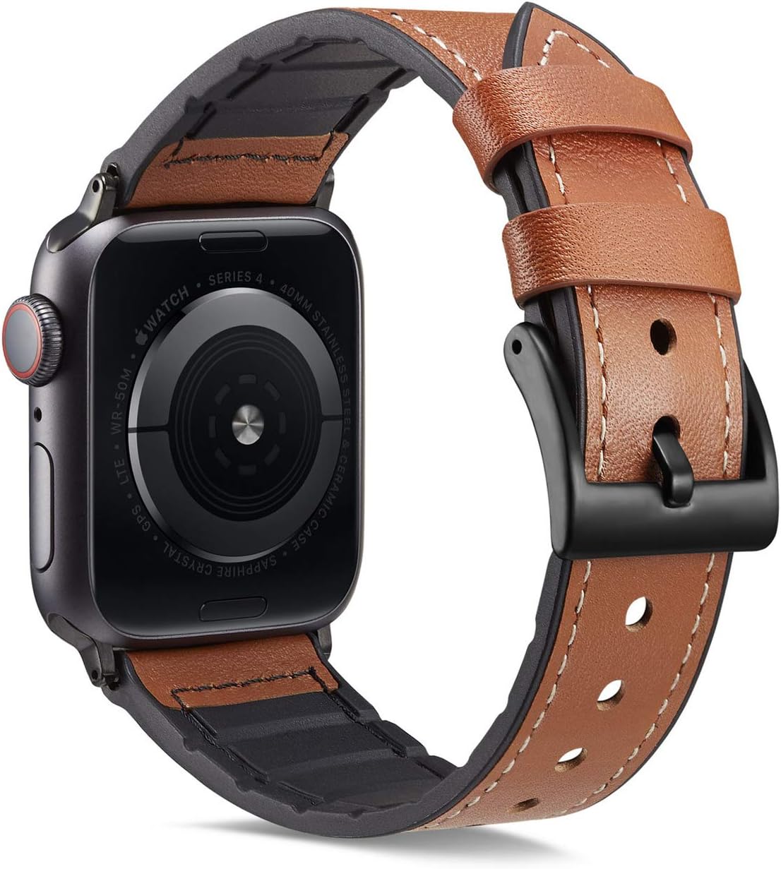 Compatible with Apple Watch Band 38mm 40mm,Genuine Leather and TPU Hybrid Sweatproof Replacement Band for Women Strap Compatible iWatch Series 4 40mm Series 3/2/1 38mm Sport and Edition (Brown)