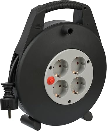 Brennenstuhl Vario Line 4-fach Kabelbox / Indoor Mini-Kabeltrommel (für Haushalt, 10 m Kabel) schwarz/grau