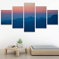 SIGNWIN 5 Panel Canvas Wall Art Orange Sunset for Home Decorations Ready to Hang - 60