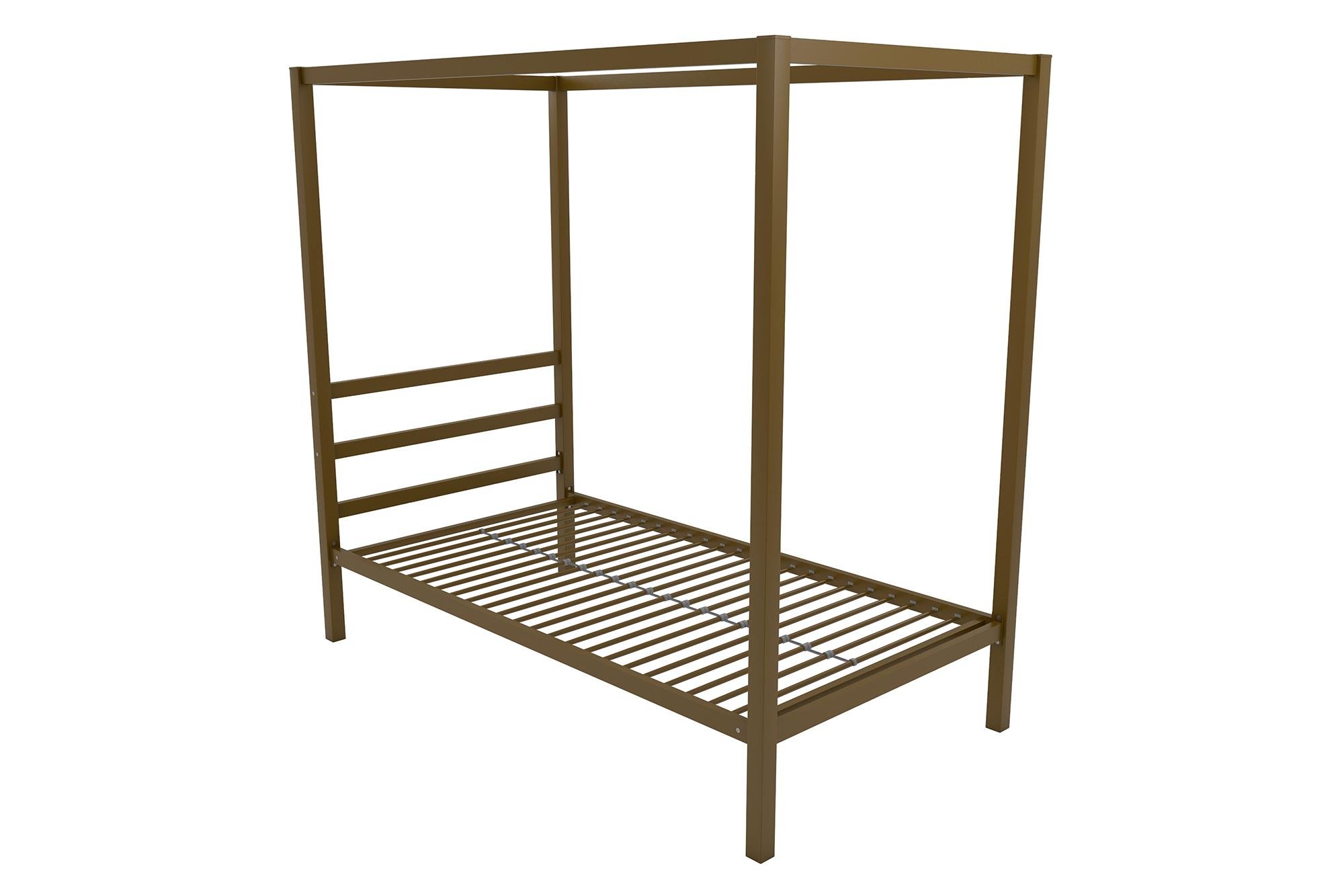Clean Straight Lines Modern Style Delux Look Canopy Metal Bed, Sturdy Metal Frame Construction, Center and Side Rails for Stability and Durability, Twin, Gold + Expert Guide
