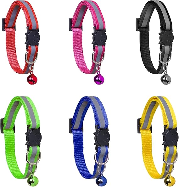 YHmall 6 Pack Reflective Cat Collars with Bells and Safety Release Cat