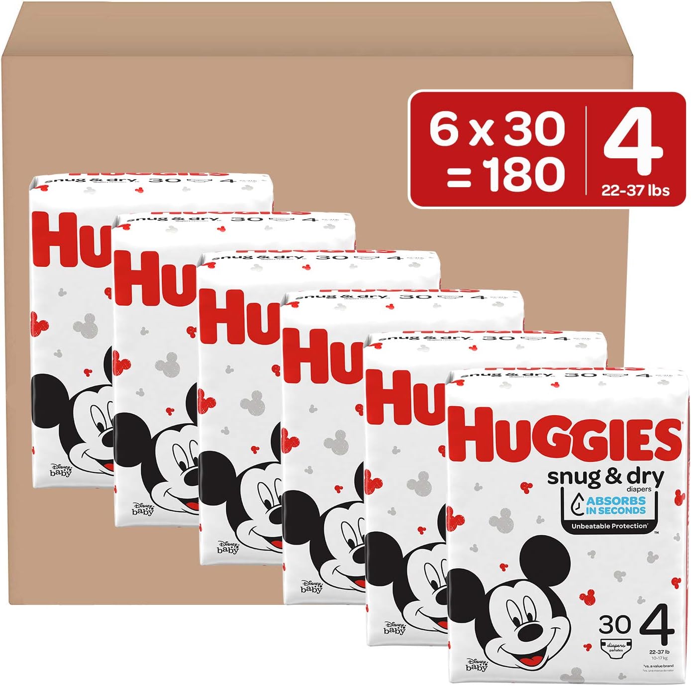 Huggies Snug & Dry Baby Diapers, Size 4, 180 Ct, One Month Supply: Health & Personal Care
