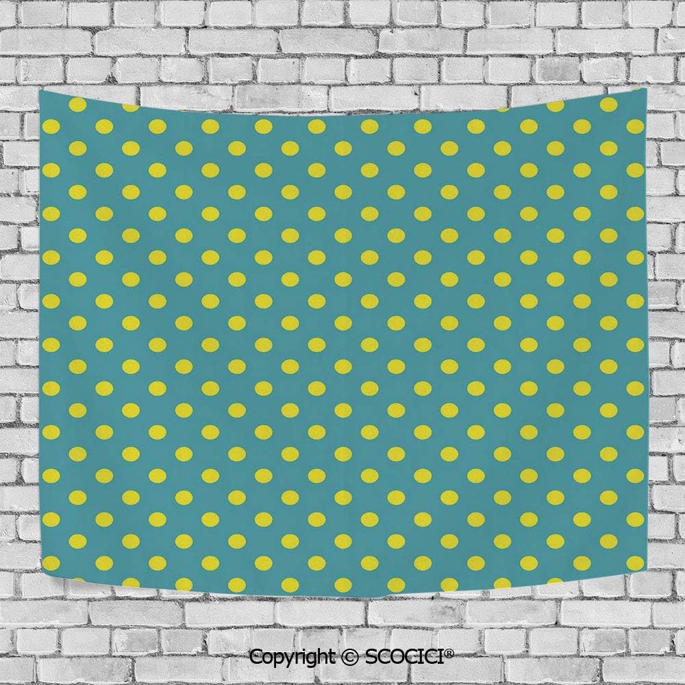 SCOCICI Wall Tapestry Hanging 3D Printing Tree Tapestry Wall TapestryLiving Room Bedroom,Yellow and Blue,Big Vintage Polka Dots Pattern Nostalgic Stylized Spotted Pastel Design,Teal Yellow
