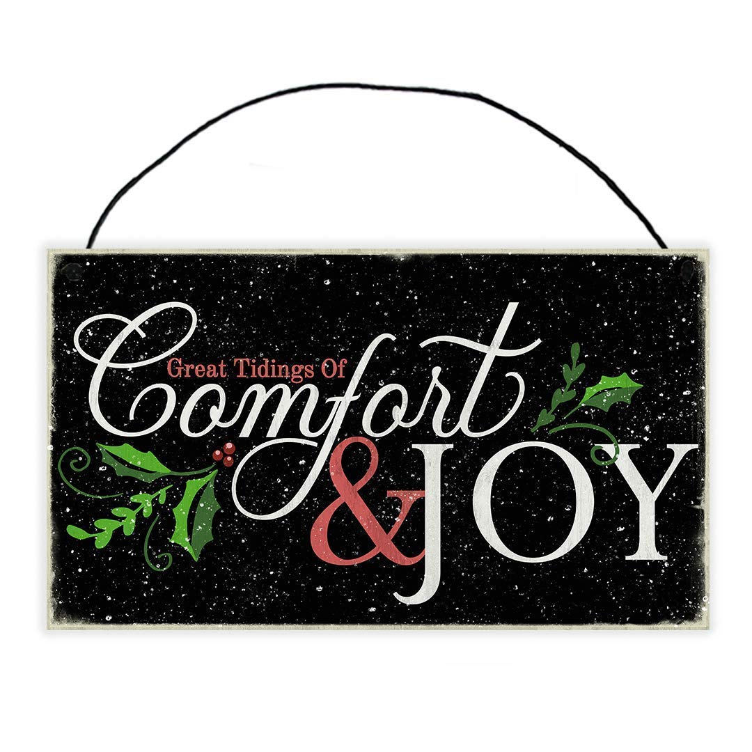 Amazon Com Tidings Of Comfort Joy Wood Sign With Holly Berries Holiday Song Lyric Home Decor Seasonal Winter Decoration Christmas Gifts For Friends Family Local Legends