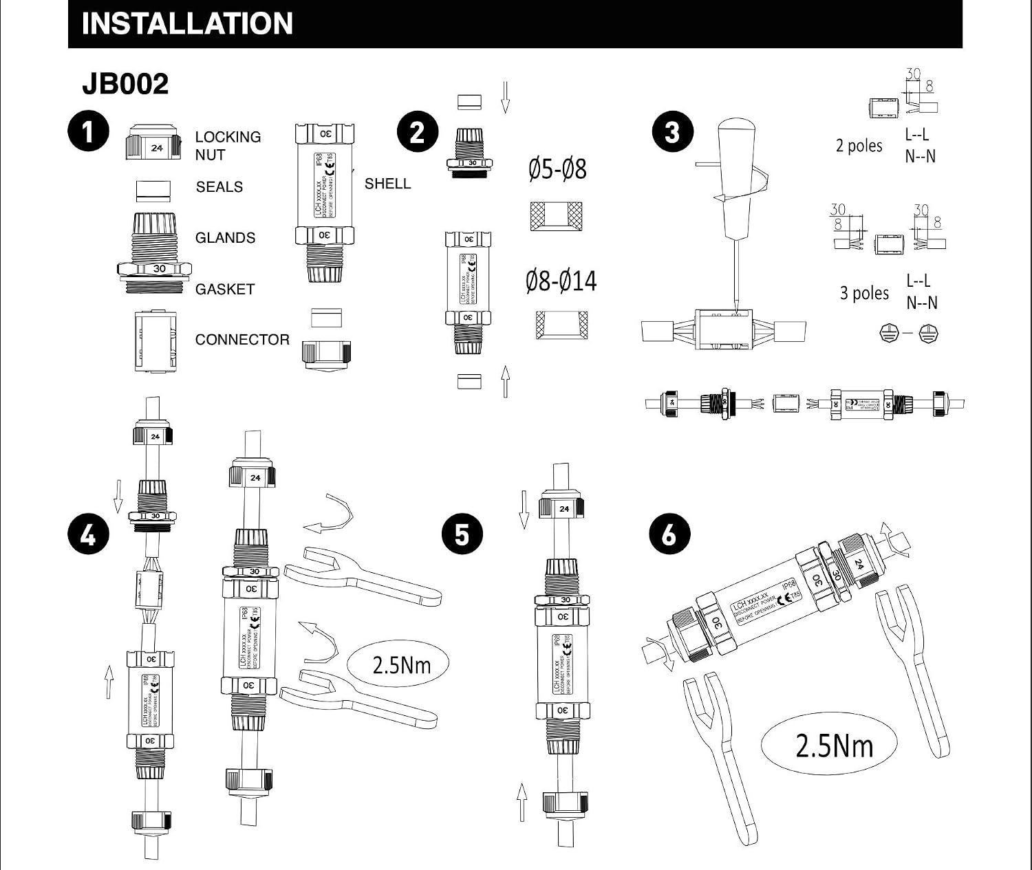 Knightsbridge JBAV002 16 A 3-Pole IP68 Weatherproof Inline Connector, Grey - Image 4