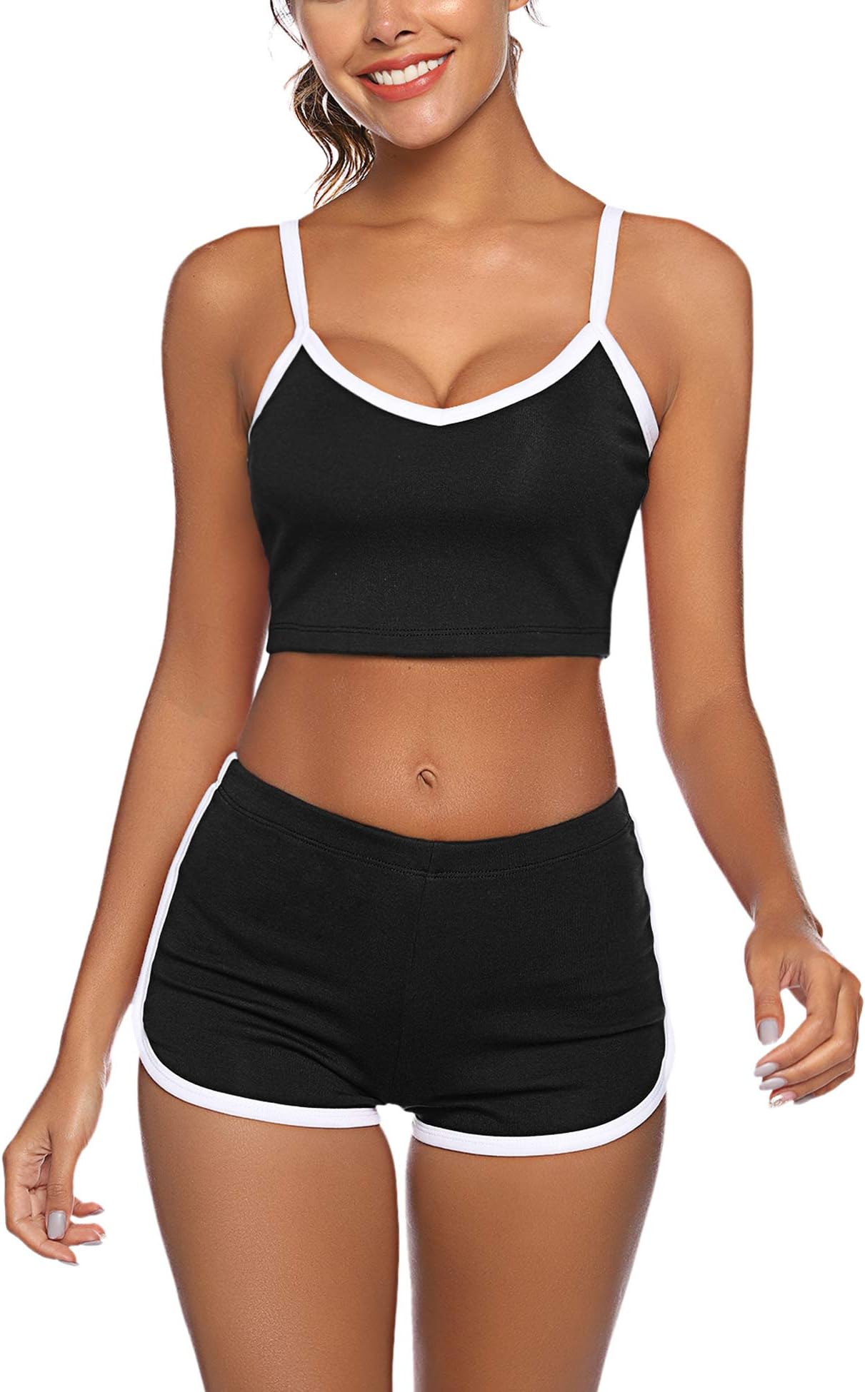 Women Sexy Pajamas Set Short Pj Set Sleeveless Crop Cami Top and Shorts Set