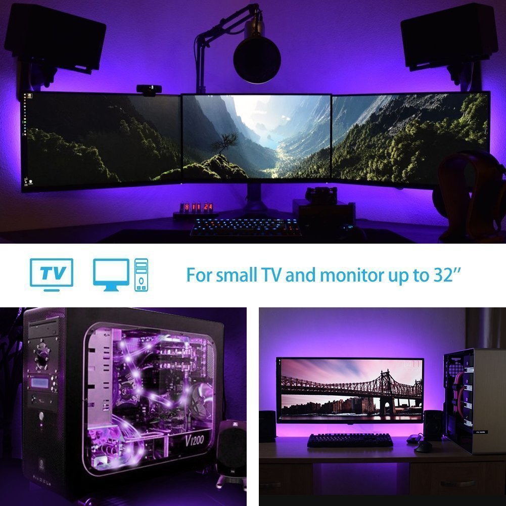 SPE Bias Lighting with Remote Control for HDTV - Small (39in / 1m) - Multi-Color RGB - USB LED Backlight Strip with Dimmer for Flat Screen TV LCD, Desktop Monitors, Kitchen Cabinets