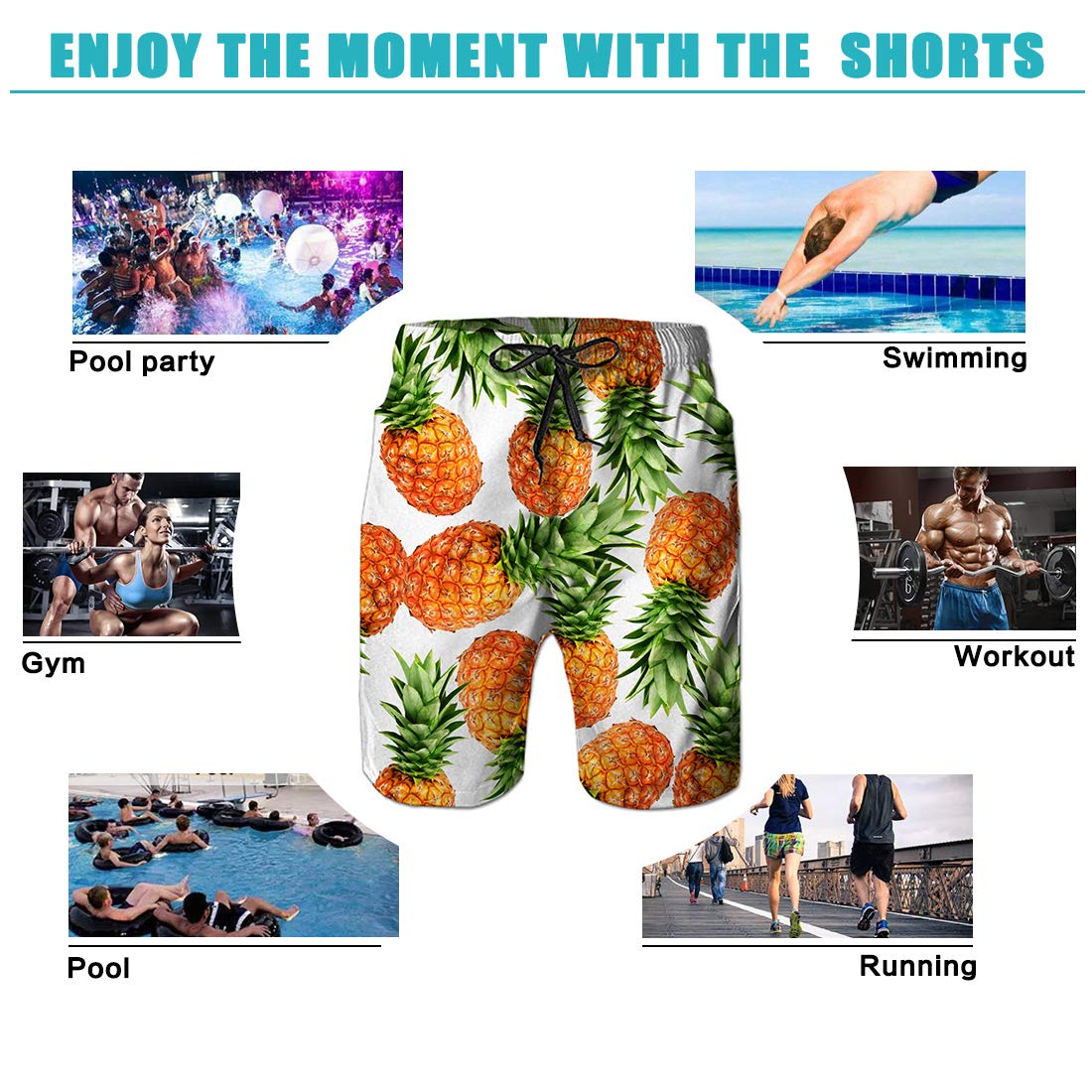 Leapparel Trendy White Male Swimwear Trunks Board Swim Trucks Awesome Fruit Painted Swim Shorts with Lining for Men Boy Toddler Youth