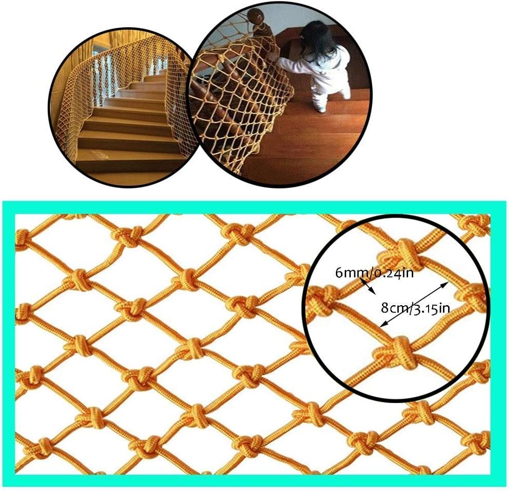 PLLP Safety Nets,Mesh Child Safety Net Protective Mesh Net Pet Bird Goods Cat Kid Fall Protection Safety Net Railing Fence Stair Balcony Fence Bird Safe Netting Indoor Yellow,1x7m