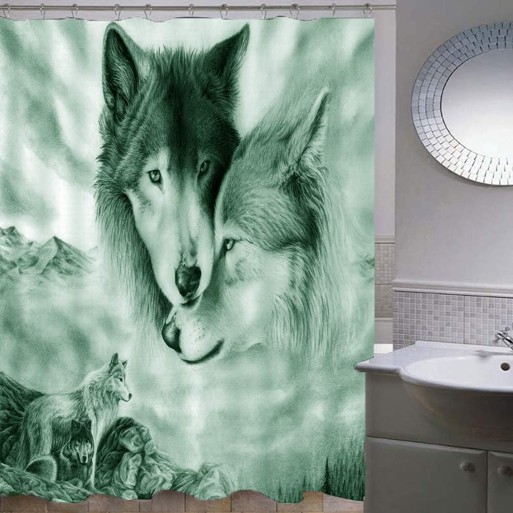 Amazon Com Hipaopao Wolf Wildlife Animal Theme Fabric Shower Curtain Sets Bathroom Decor With Hooks Waterproof Washable 72 X 72 Inches Dark Green Gray Home Kitchen