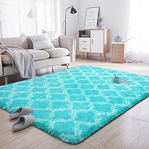 Noahas Soft Area Rugs for Bedroom Living Room Shaggy Patterned Fluffy Carpets for Nursery Baby Rooms Silky Smooth Fuzzy Kids Play Mats Christmas Home Decor Rug, 5ft x 8ft, Teal Blue