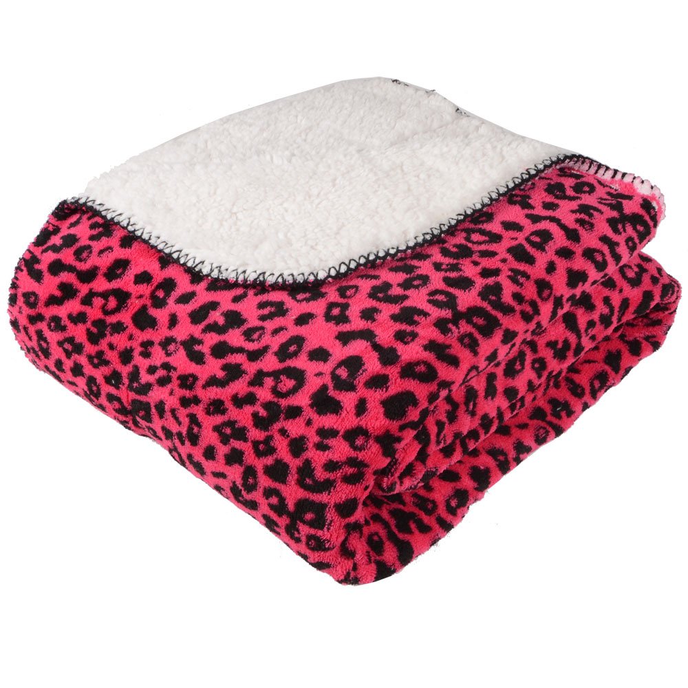 Microsherpa Reversible Bed Blanket Throw Black & Hot Pink Leopard