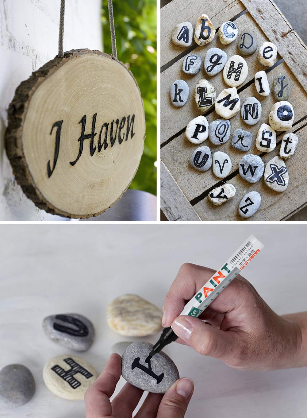 Paint Pens for Rock Painting-Stone, Ceramic, Metal, Glass, Wood, Fabric, Set of 6 Medium Tip Acrylic Paint Markers High Volume Ink Water and Fade Resistant for DIY Craft Projects Quick Drying(Black)