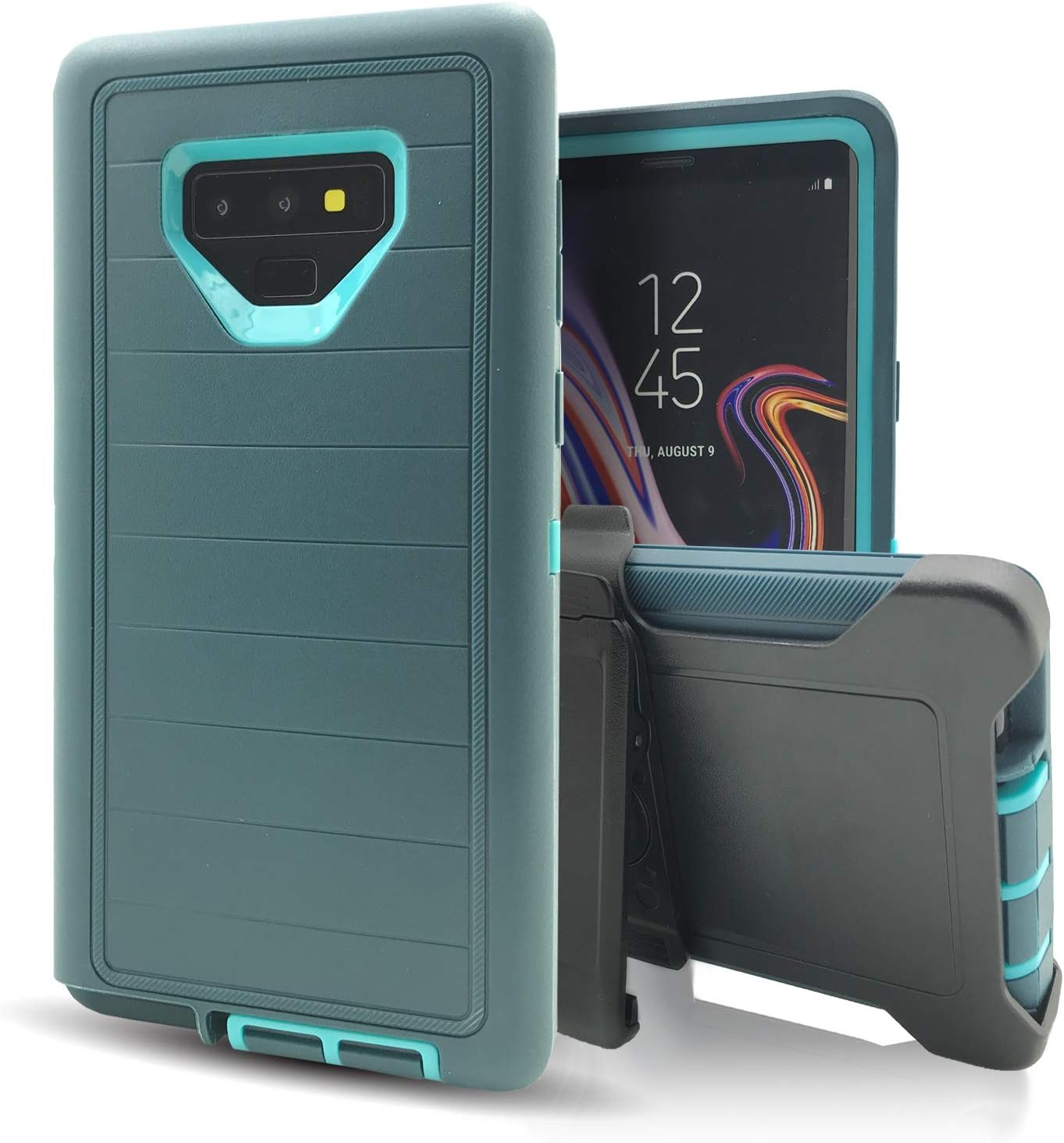 Samsung Galaxy Note 9 Case,Note 9 Phone Case with Belt Clip,Vodico Heavy Duty Defender Holster with Kickstand Military Shockproof Rugged Armor Silicone Non-Slip Grip Bumper Cases (Teal Aqua)
