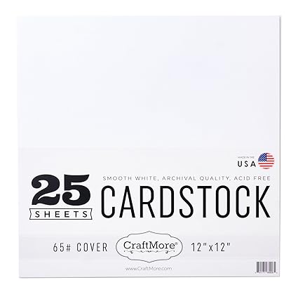 CraftMore Cardstock Paper Value Pack, 12x12 White, 25 Sheets - Made in USA