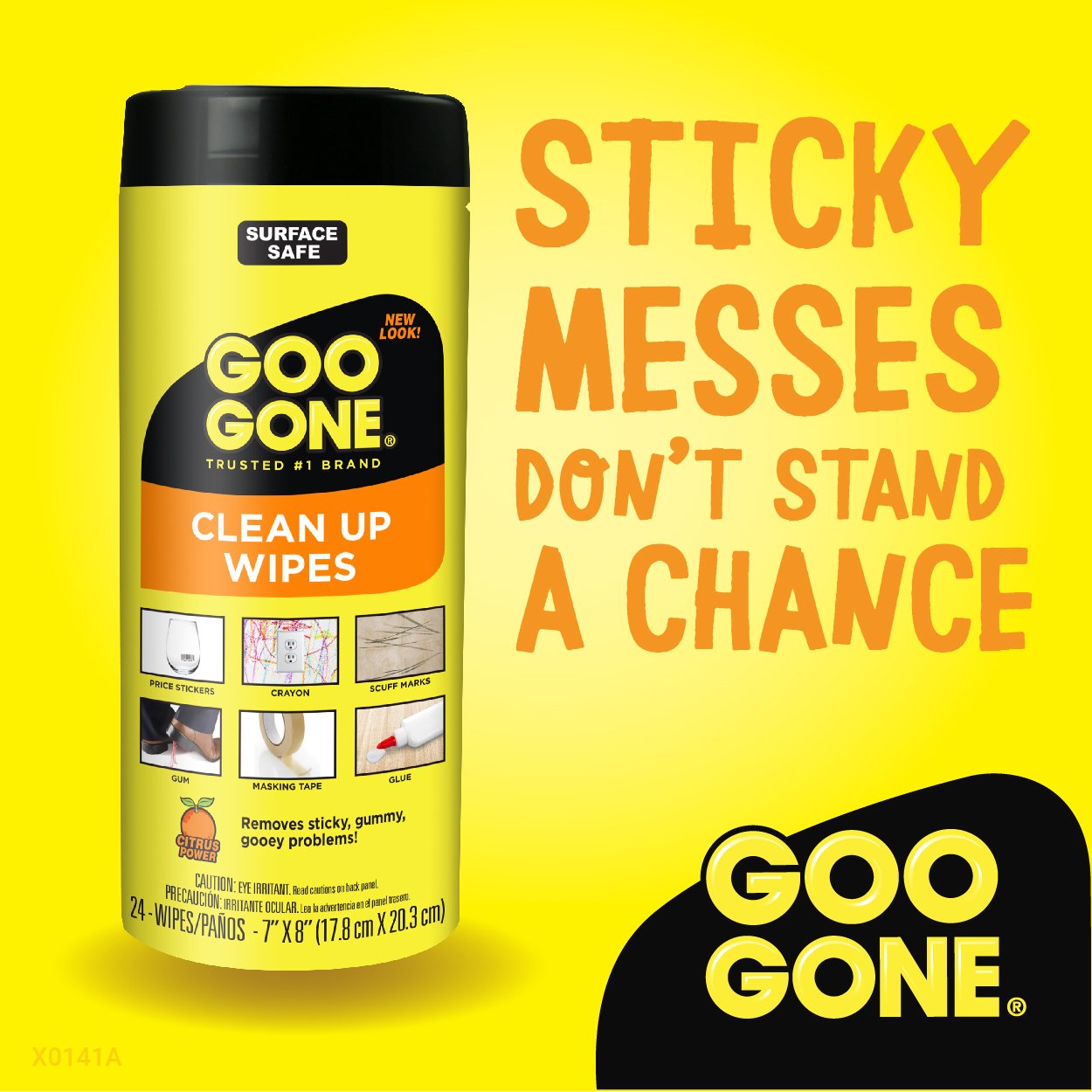 Goo Gone Clean Up Wipes Adhesive Remover - 24 Count - Removes Adhesive Residue Labels Stickers Crayon Tree Sap Gum Masking Tape Glue and More: Grocery & Gourmet Food