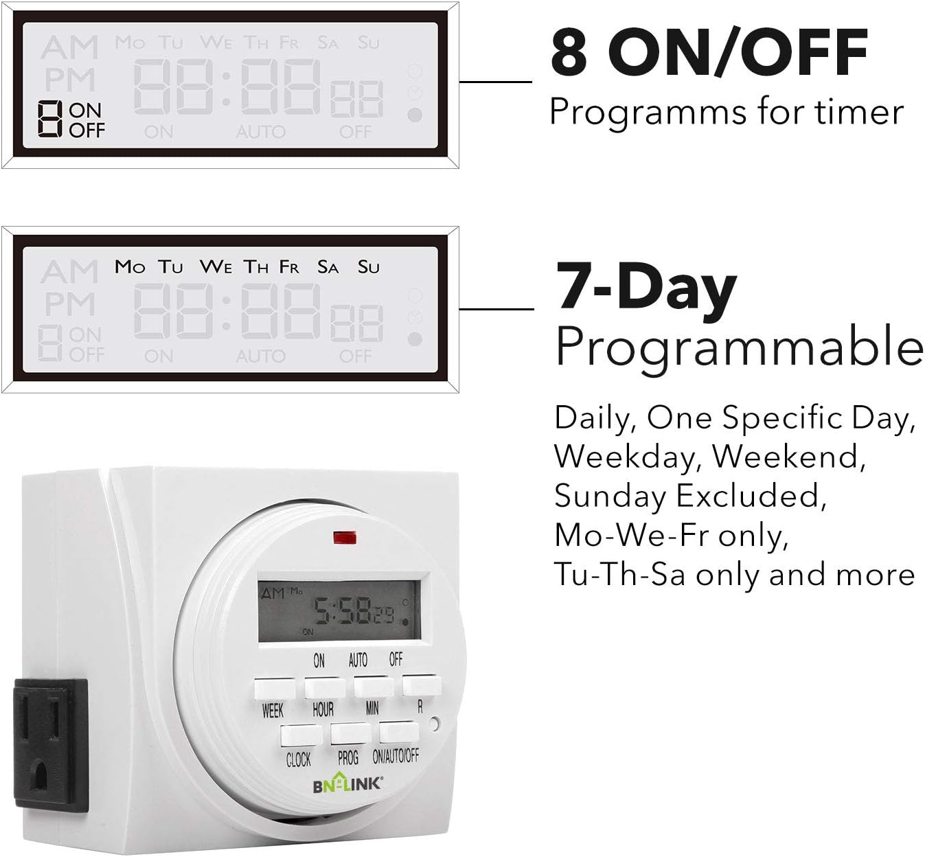 BN-LINK 7 Day Heavy Duty Digital Programmable Timer, FD60 U6, 115V, 60Hz, Dual Outlet, Indoor, Packaging May Vary for Lamp Light Fan Security UL Listed - - 