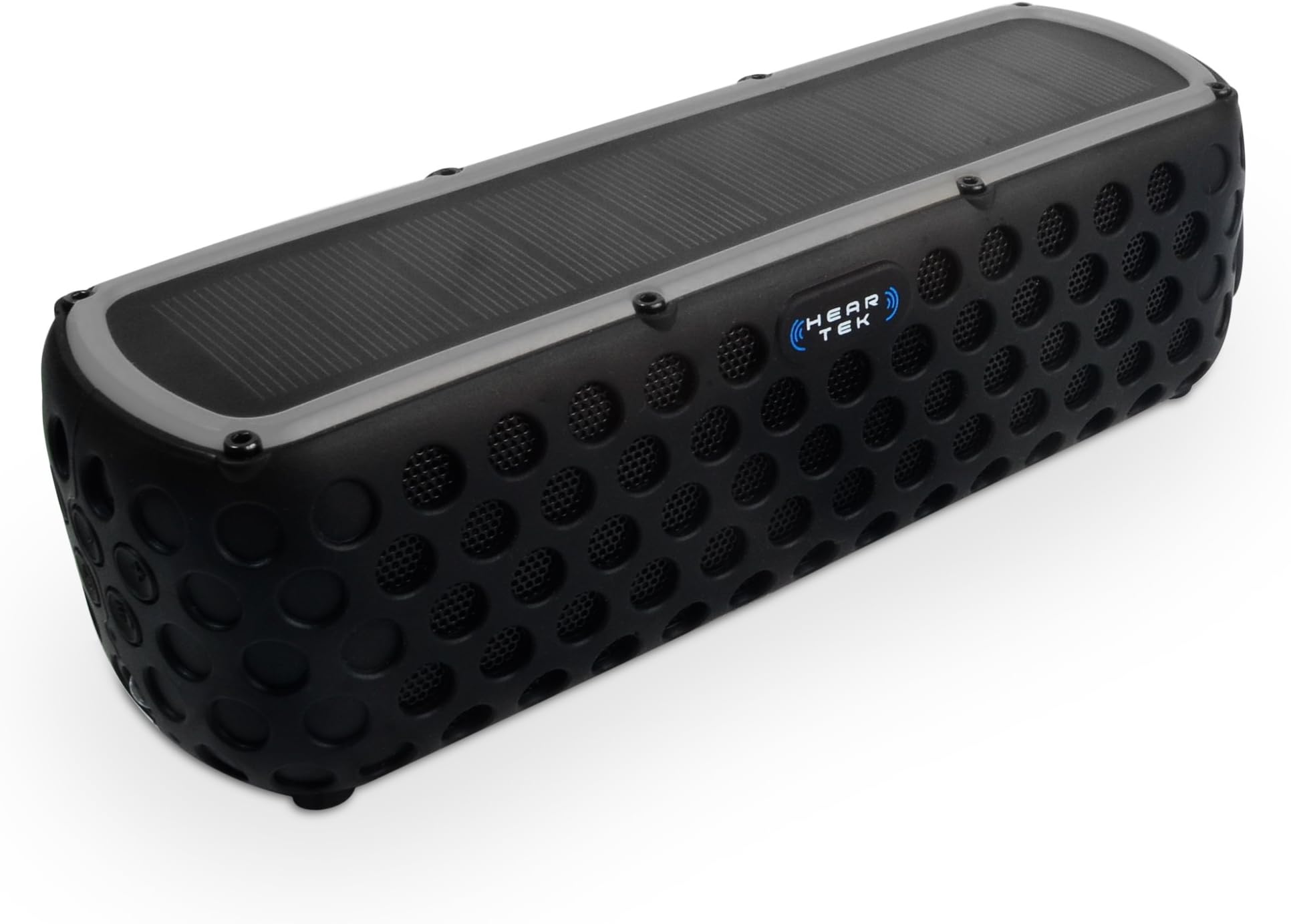 HearTek Solar Powered Bluetooth Speaker - Max 30 Hours of Power from 4 Hour USB Charge or Continuous in Sun - 2 x 5w 360 Stereo Big Bass Sound - Mic, Flashlight, Shockproof, Shower Proof, Outd
