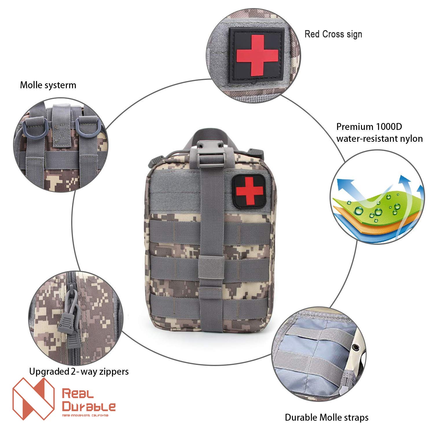 Nana Innovations Medical First Aid Kit Pouch Tactical Medical Bag Molle EMT Outdoor Emergency Survival Pouch (ACU)