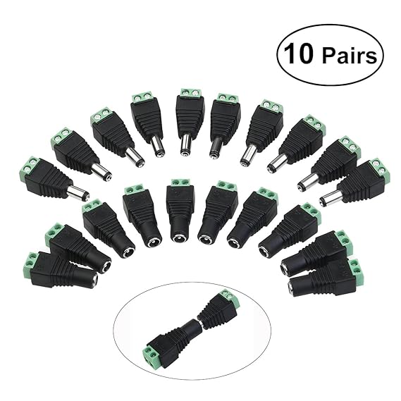 Foxnovo DC-Netzteil 10 Paar 2.1 * 5.5 mm männlich und weiblich DC Power Steckverbinder Jack Adapter für CCTV-Kamera-LED-Strei