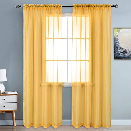 Amazon Com Keqiaosuocai Sheer Gold Yellow Curtain Panels 84