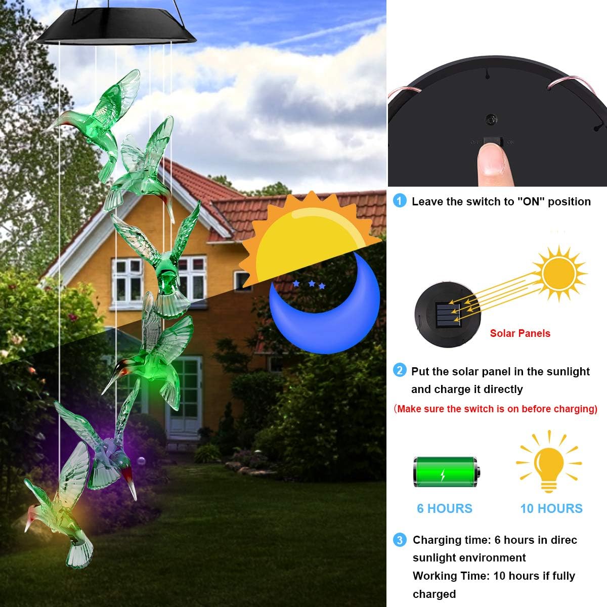 Solar Hummingbird Wind Chimes, Color Changing Mobile LED Solar Wind Chime, Mom/Grandma Birthday Gifts, Outdoor Waterproof Mobile Hanging Solar Lights for Porch, Patio, Yard, Garden Decor : Garden & Outdoor