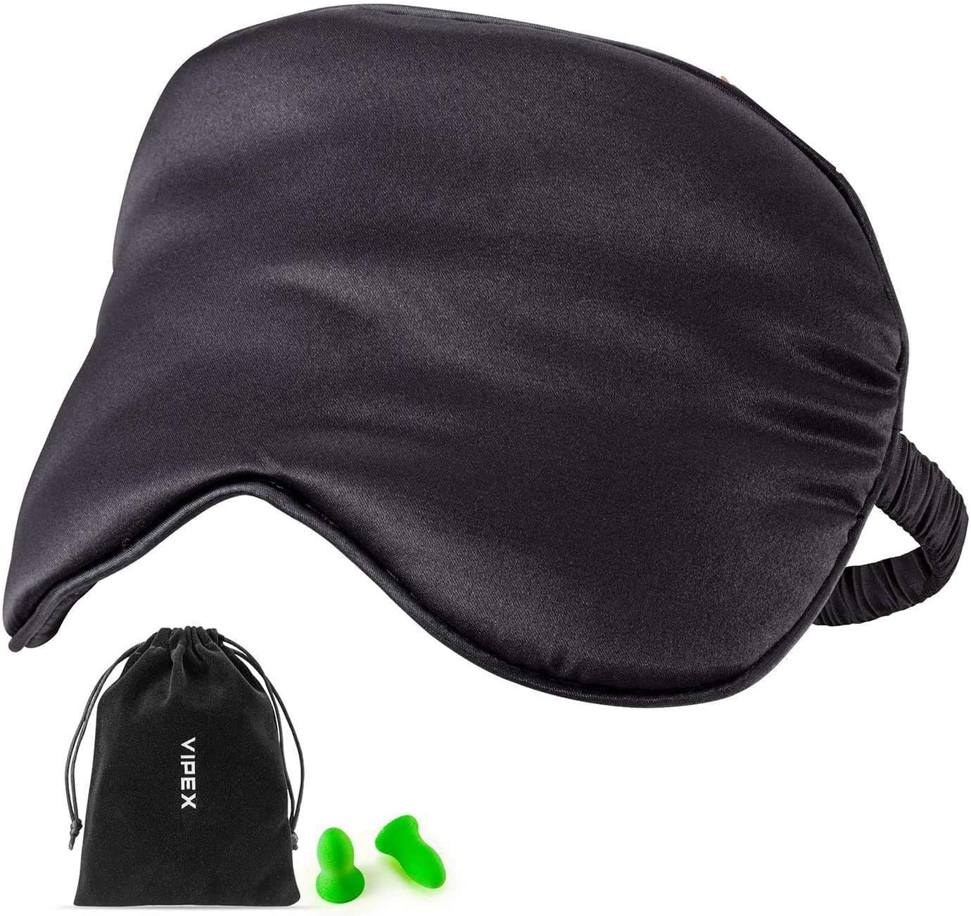 Sleep Mask for Women with Earplug - 100% Silk Comfortable & Soft Satin Eye Mask for Night Sleeping with Elastic Strap, Works with Night Sleeping/Nap/Travel, Comes with Storage Bag [1 Pack]