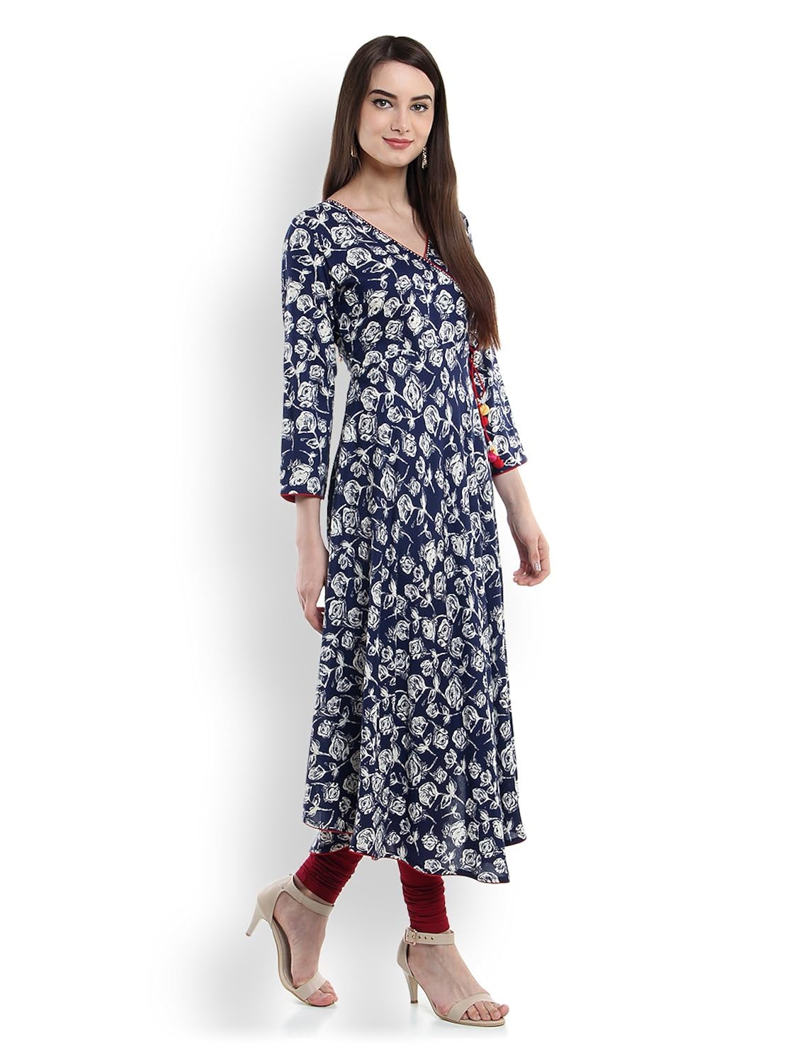 tissu women's viscose anarkali kurti with tassel and sequinned (tissu 1710_blue)