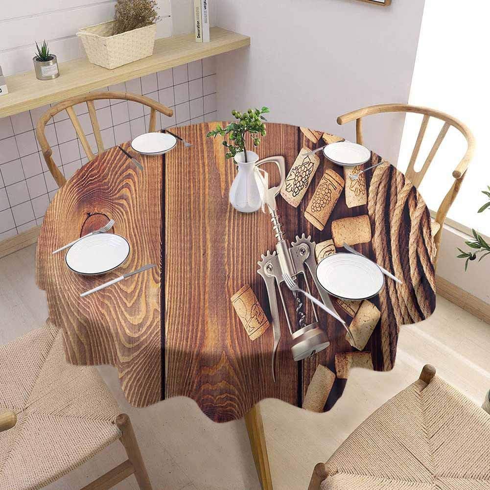 UETECH Printed Round Tablecloth Winery Decor Wine Corks Over Rustic Wooden Ground Natural Organic Liquor Elements Vintage Harvest Top View Brown Wedding Patio Dining Dorm D50