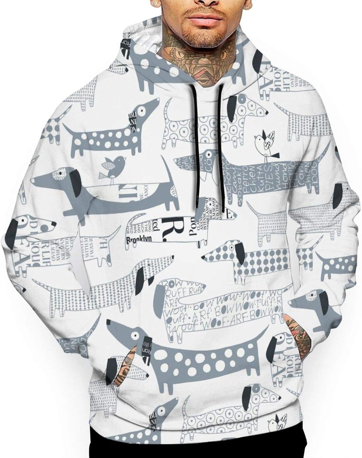 Bong6o Sausage Dog Men's Fashion Print Sweatshirts Pullover Hoodie Top