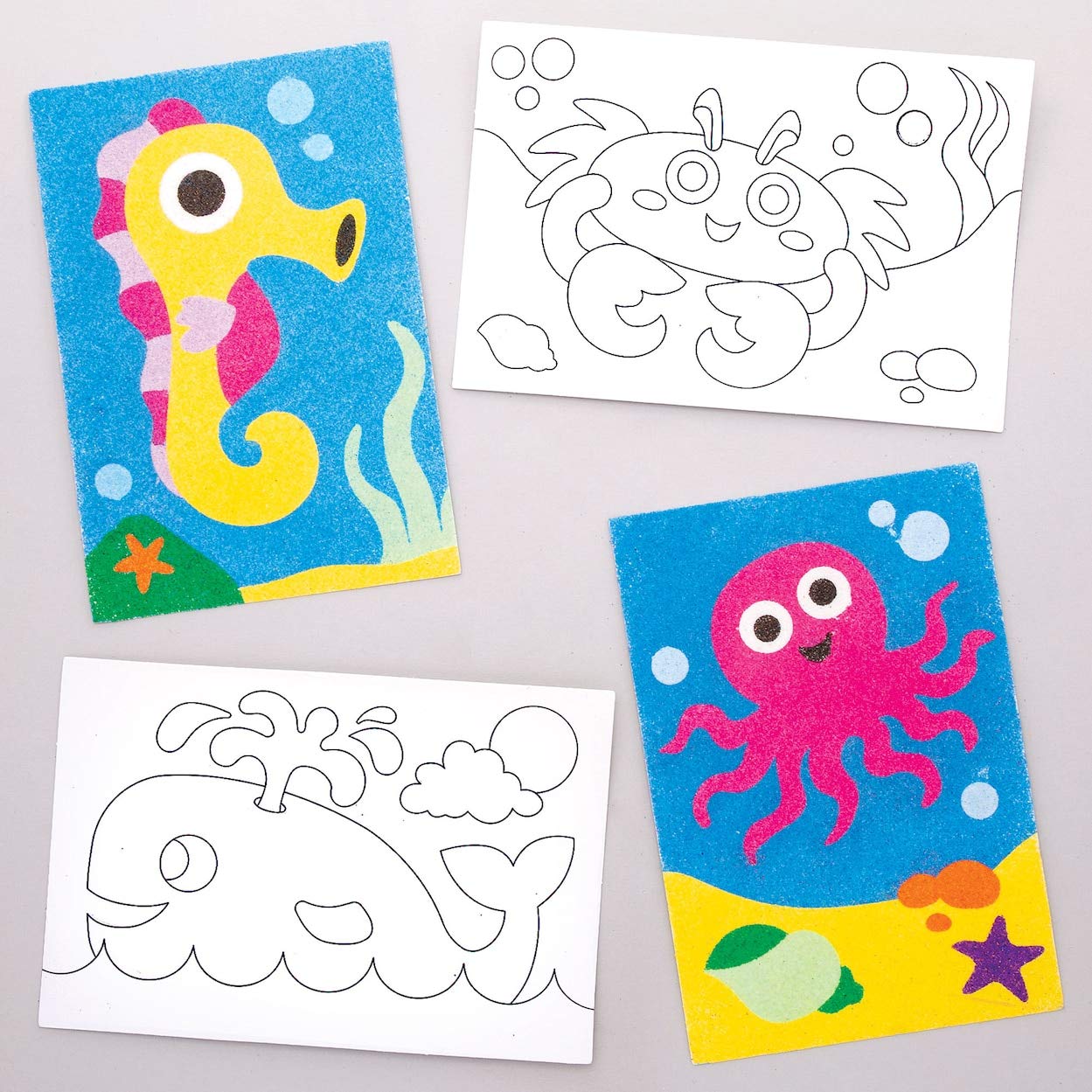 Baker Ross AW378 Sea Life Sand Art Pictures (Pack of 8) for Kids to Decorate and Display Black, Small