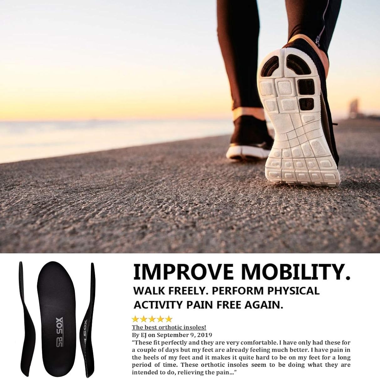 SB SOX Plantar Fasciitis & Arch Support Shoe Insert Insoles for Men & Women (Pair) – Provides Foot, Heel, Arch Support That You Need – Best Orthotic Inserts for Daily Use: Sports & Outdoors