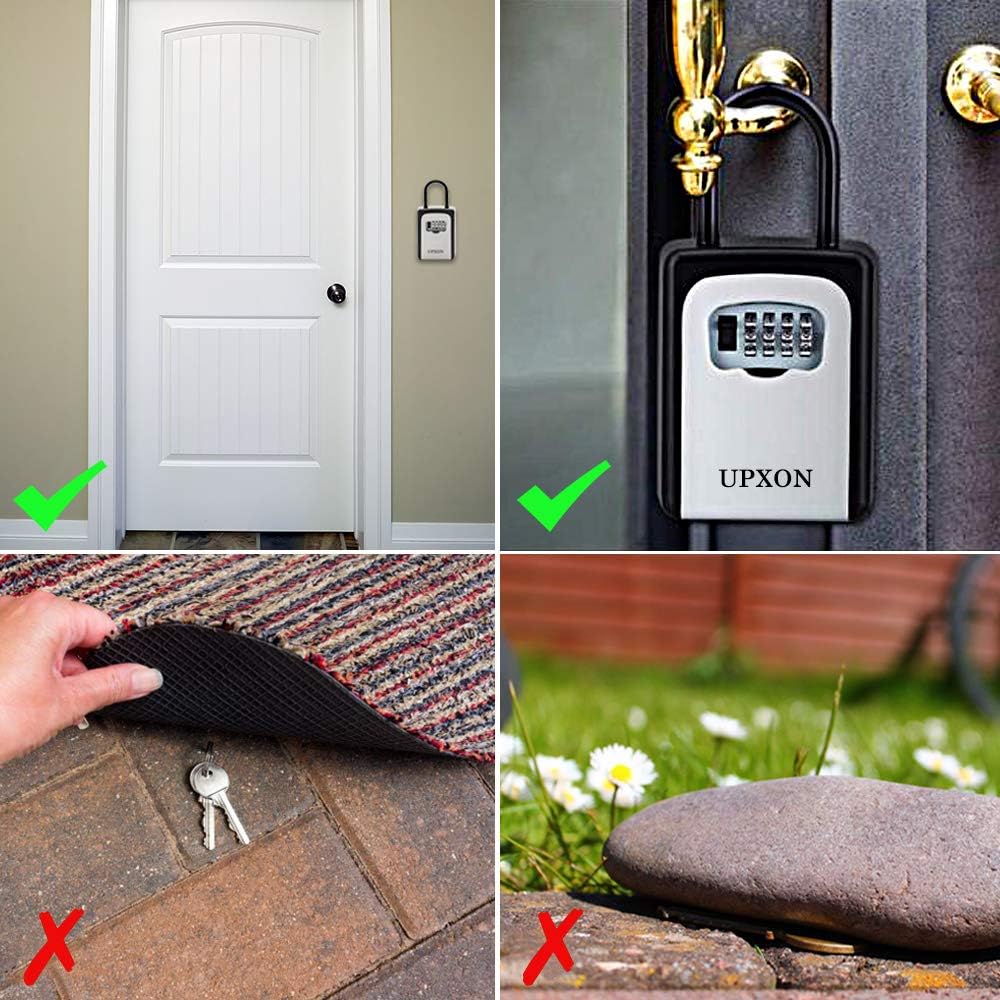 Key Lock Box, UPXON Large Capacity Key Storage Box with Resettable Code, 4 Digit Combination Lockbox for Spare Keys, Waterproof Wall Mount Key Box for Home, Hotels, Airbnb and Schools 1 Pack: Home Improvement