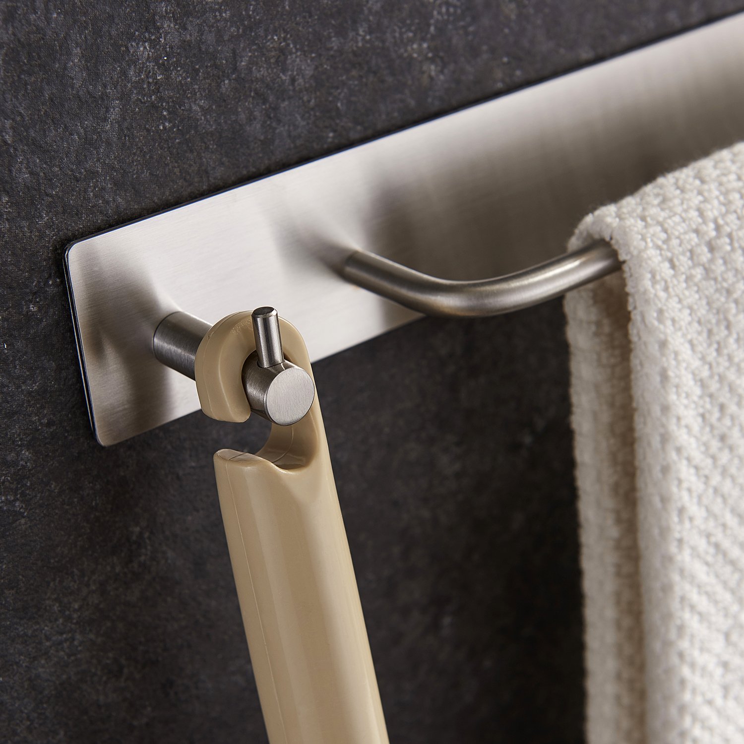 Taozun Towel Bar Ring with Hook Organizer Rack 3M Hand Self Adhesive Bathroom Kitchen Stick On Brush SUS 304 Stainless Steel