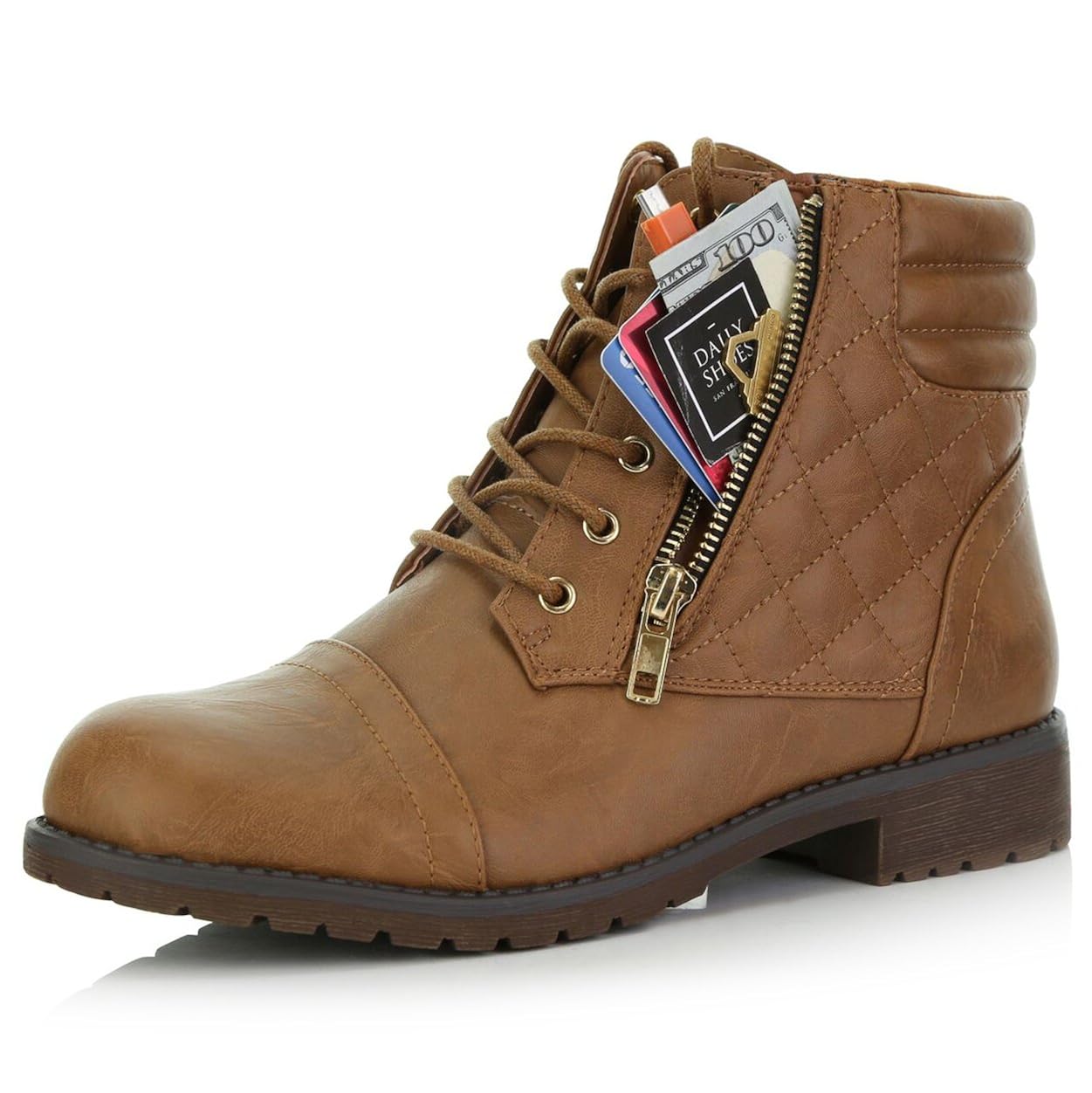 DailyShoes Womens Military Lace Up Buckle Combat Boots Ankle High