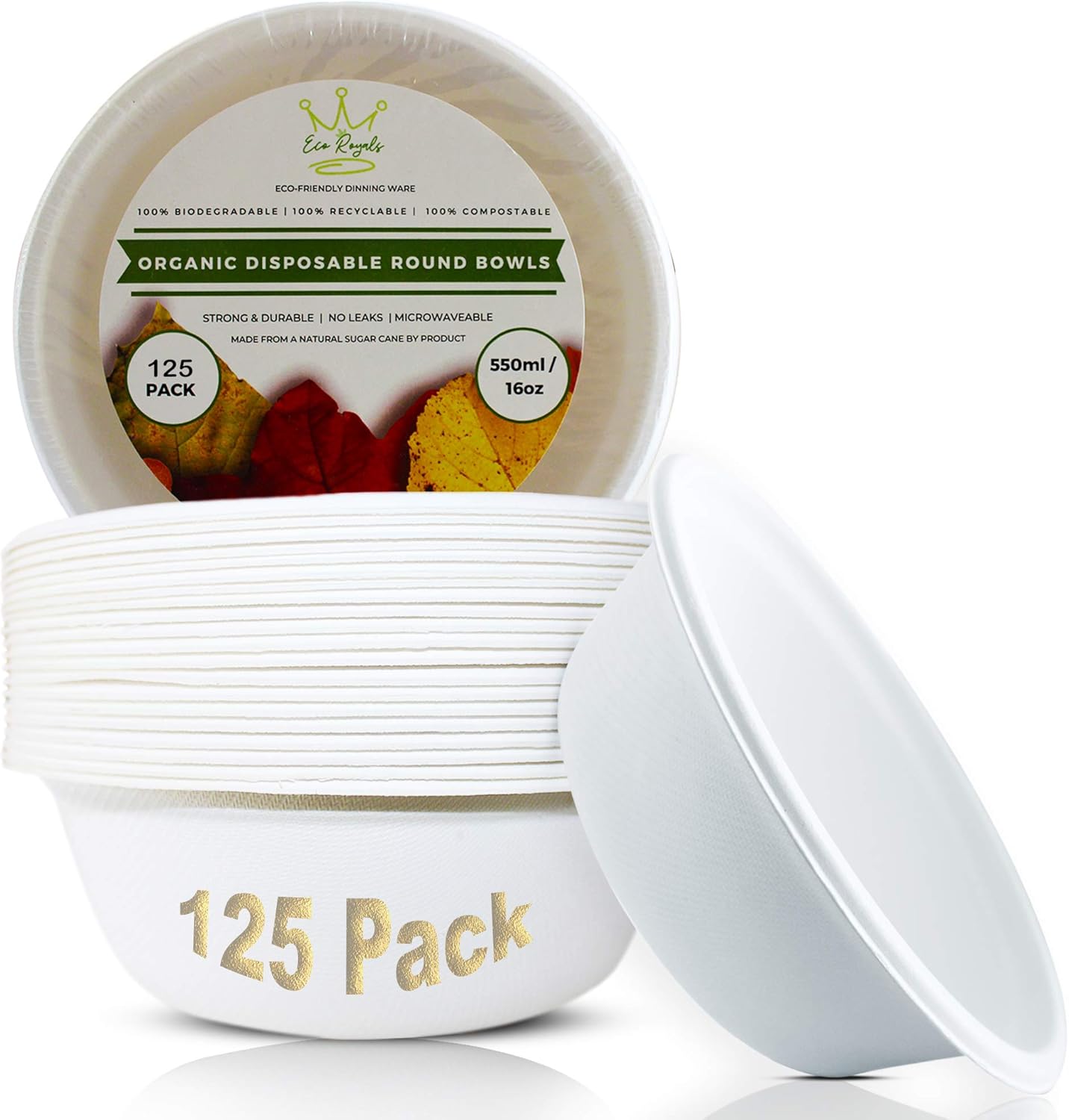 EcoRoyals Disposable bowls [125 Pack] 16oz 100 Recyclable