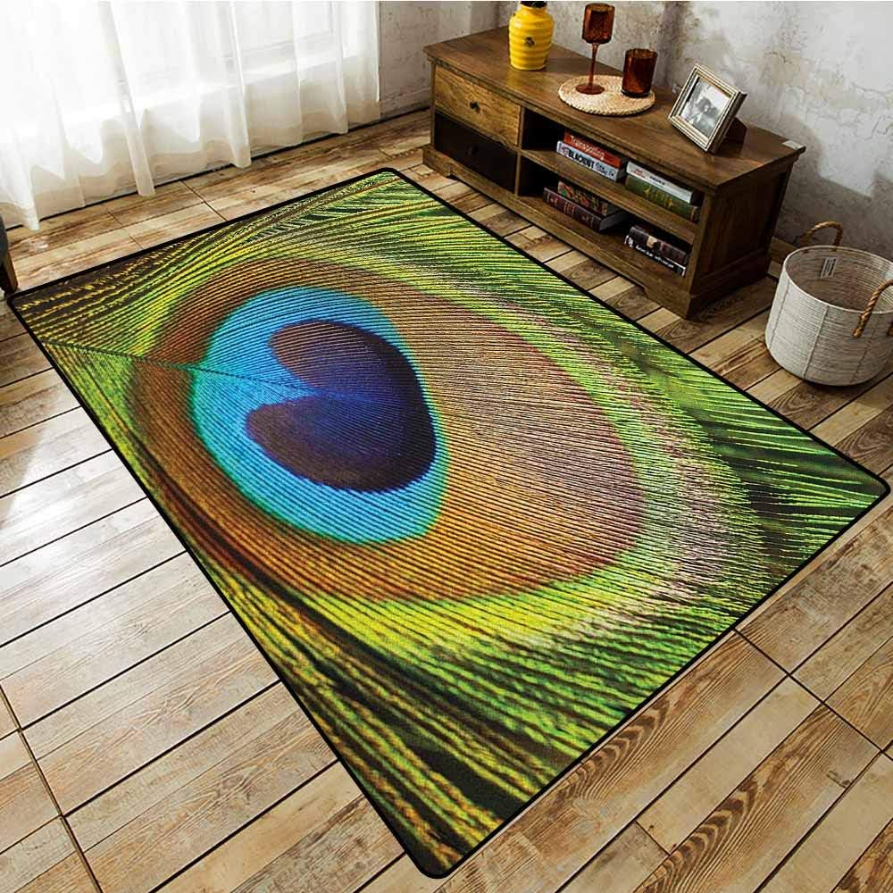 Indoor/Outdoor Rug，Peacock，Peacock Feather with Eye Shape Close Up