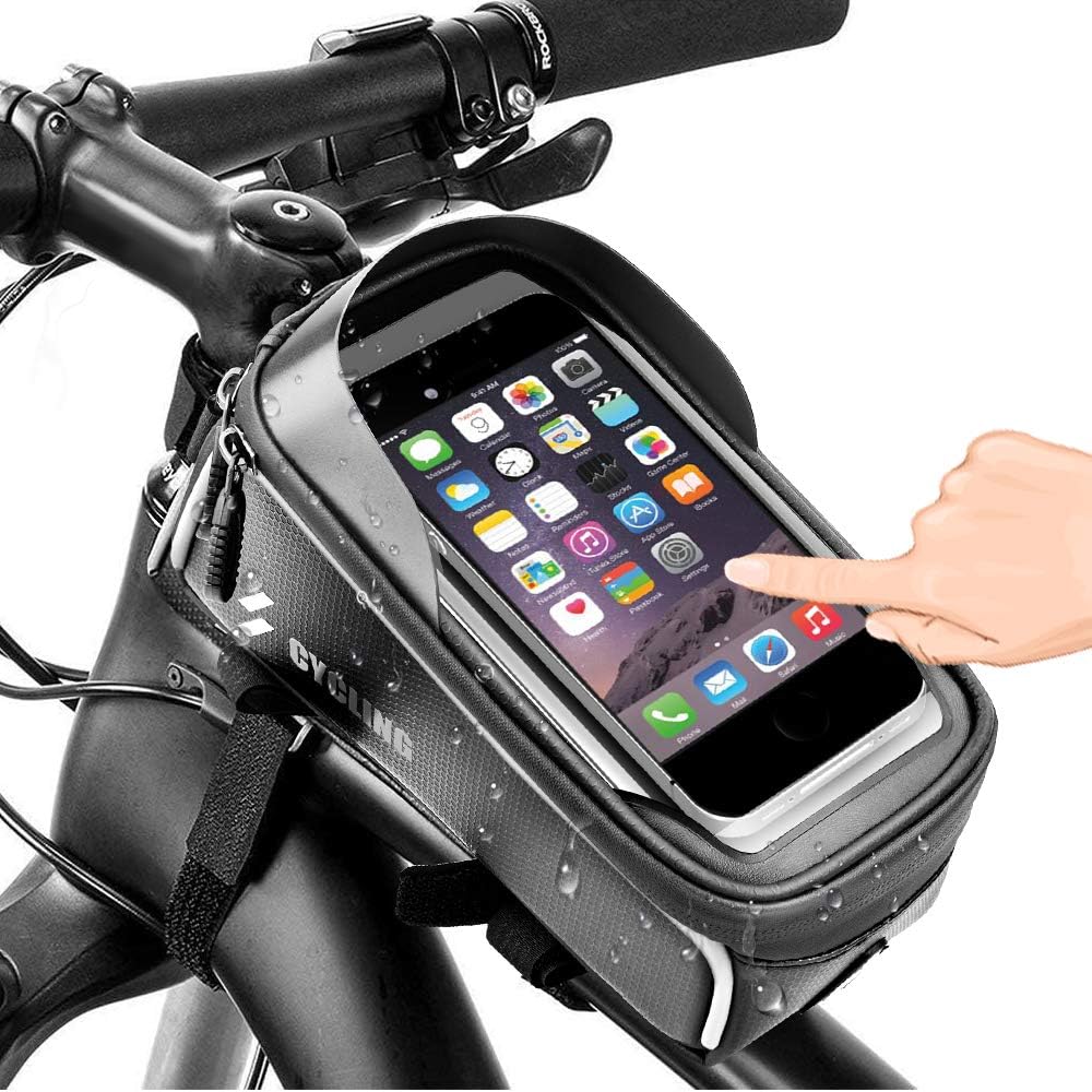 Bicycle Front Frame Bags, Waterproof Cycling Phone Mount Touch Screen Bike Phone Front Frame Bag with Sun Visor Large Capacity Compatible with iPhone 7plus 8plus X XS Max XR : Sports & Outdoors