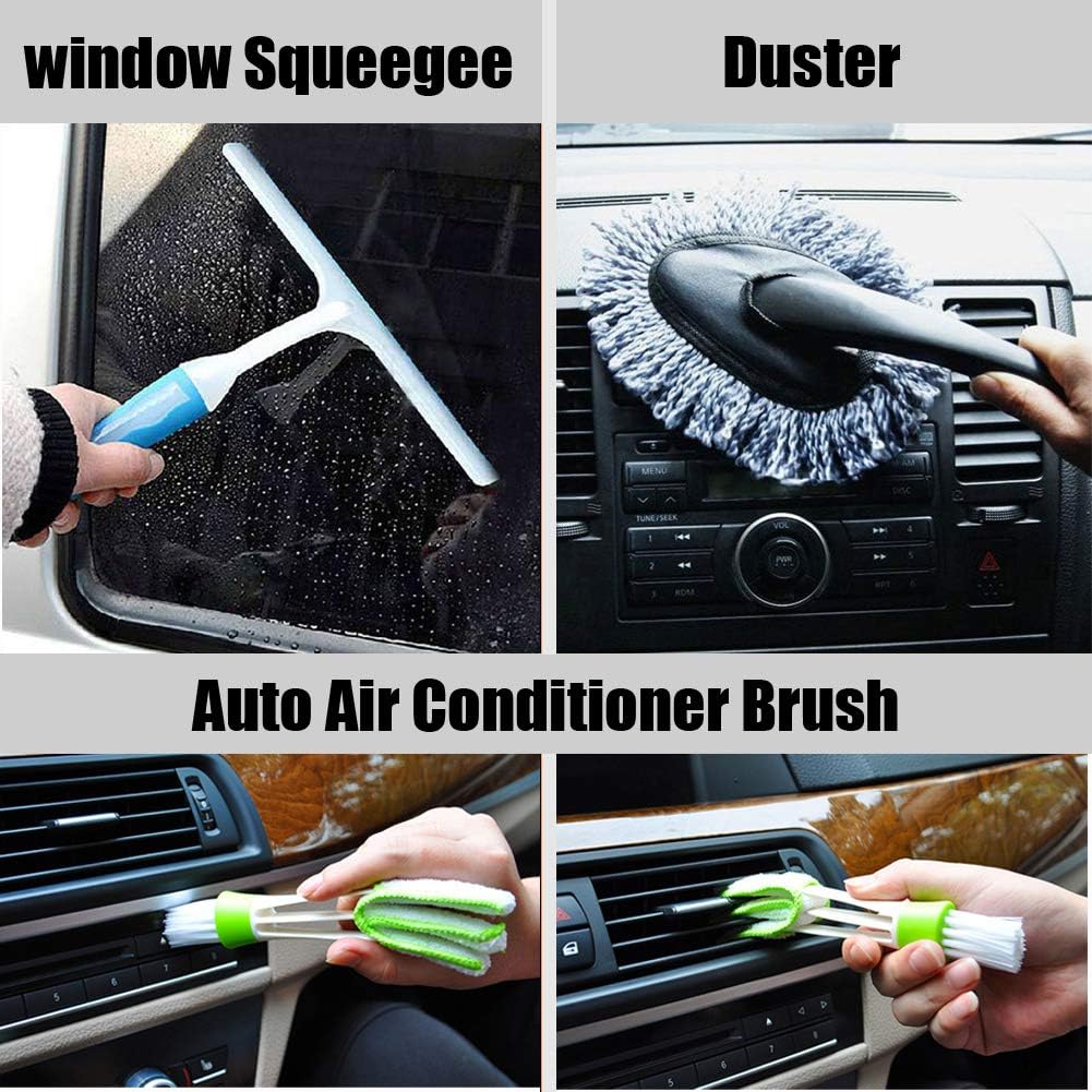 Snow Eagle-L 10Pcs Car Cleaning Tools Kit, Car Wash Tools Kit for Detailing Interiors Premium Microfiber Cleaning Cloth - Car Wash Sponges - Tire Brush - Window Water Blade: Automotive