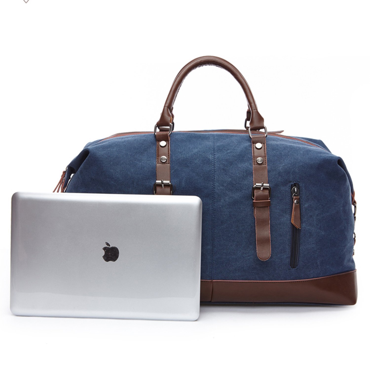 Sports Holdall Weekend Travel Duffel Bag,Fresion Portable Canvas Handbag Carry on Overnight Bags with Genuine Leather (Grey)