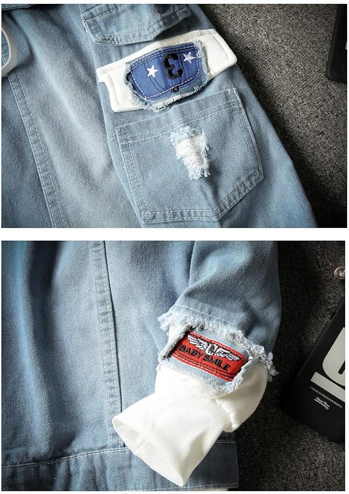 Lavnis Men's Denim Hooded Jacket Casual Button Down Ripped Jeans Jacket Coat Outwear at  Men’s Clothing store