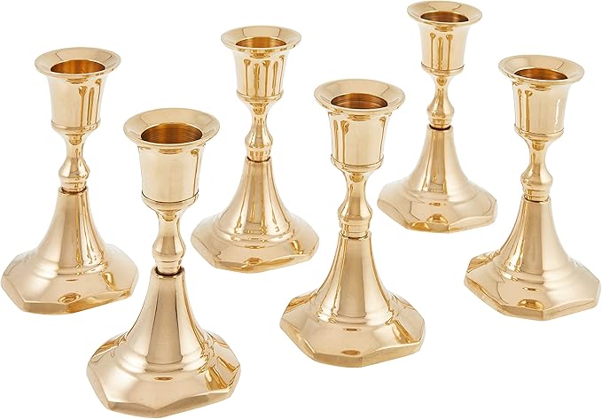 Amazon Com Biedermann Sons Brass Candlestick Holders Box Of 6 3 75 Home Kitchen