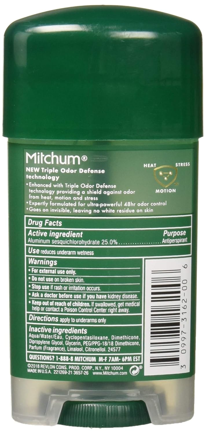 Mitchum Antiperspirant Deodorant Stick for Men, Triple Odor Defense Gel, 48 Hr Protection, Dermatologist Tested, Alcohol Free, Unscented, 3.4 oz (pack of 2) : Beauty